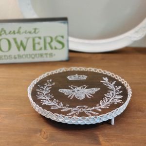 Vintage Cast Iron Plant Stand with Dual Sided Wood Art Round